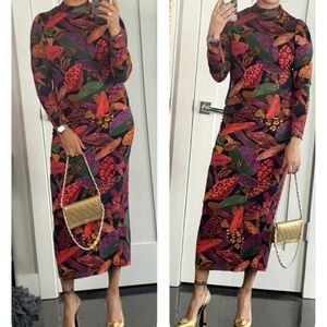 Farm Rio Vibrant Multicolor Long Sleeve Midi Dress